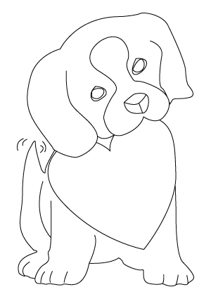 Tegning til farvelaegning af en Valentins dag hund